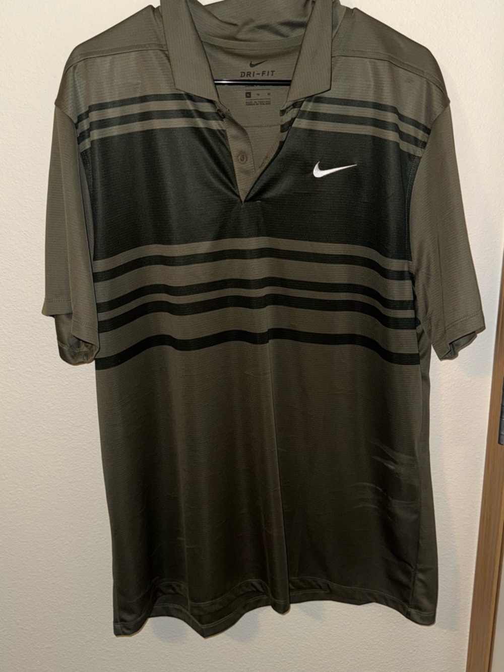 Nike Olive Green and Black Striped Dri-FIT Polo